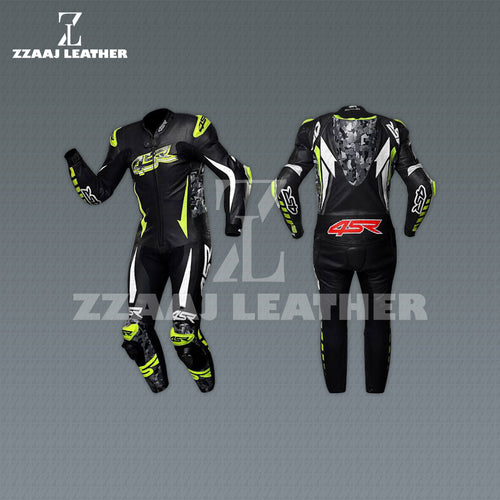 4SR Black White Neon Racing Suit – MotoGP Leather Suit by ZZAAJ Leather