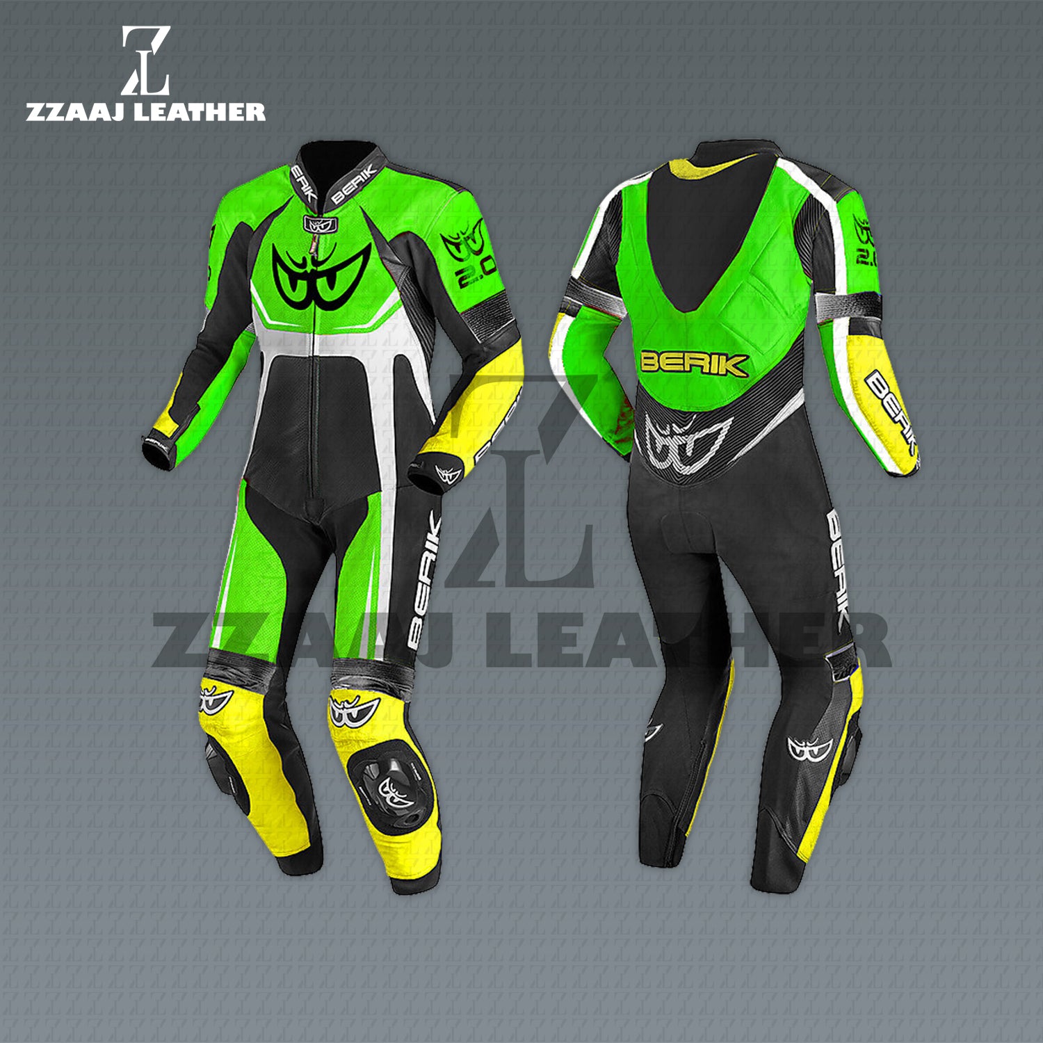 Berik 2.0 Neon Green Yellow Racing Suit – MotoGP Leather Suit by ZZAAJ Leather