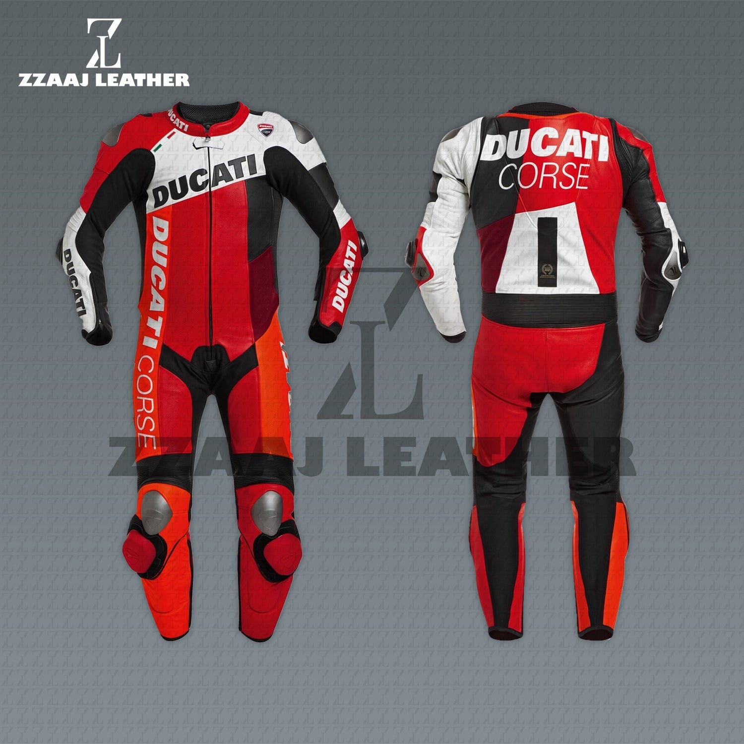 Ducati Corse Red Black Leather Racing Suit – CE-approved cowhide one-piece MotoGP gear by ZZAAJ Leather