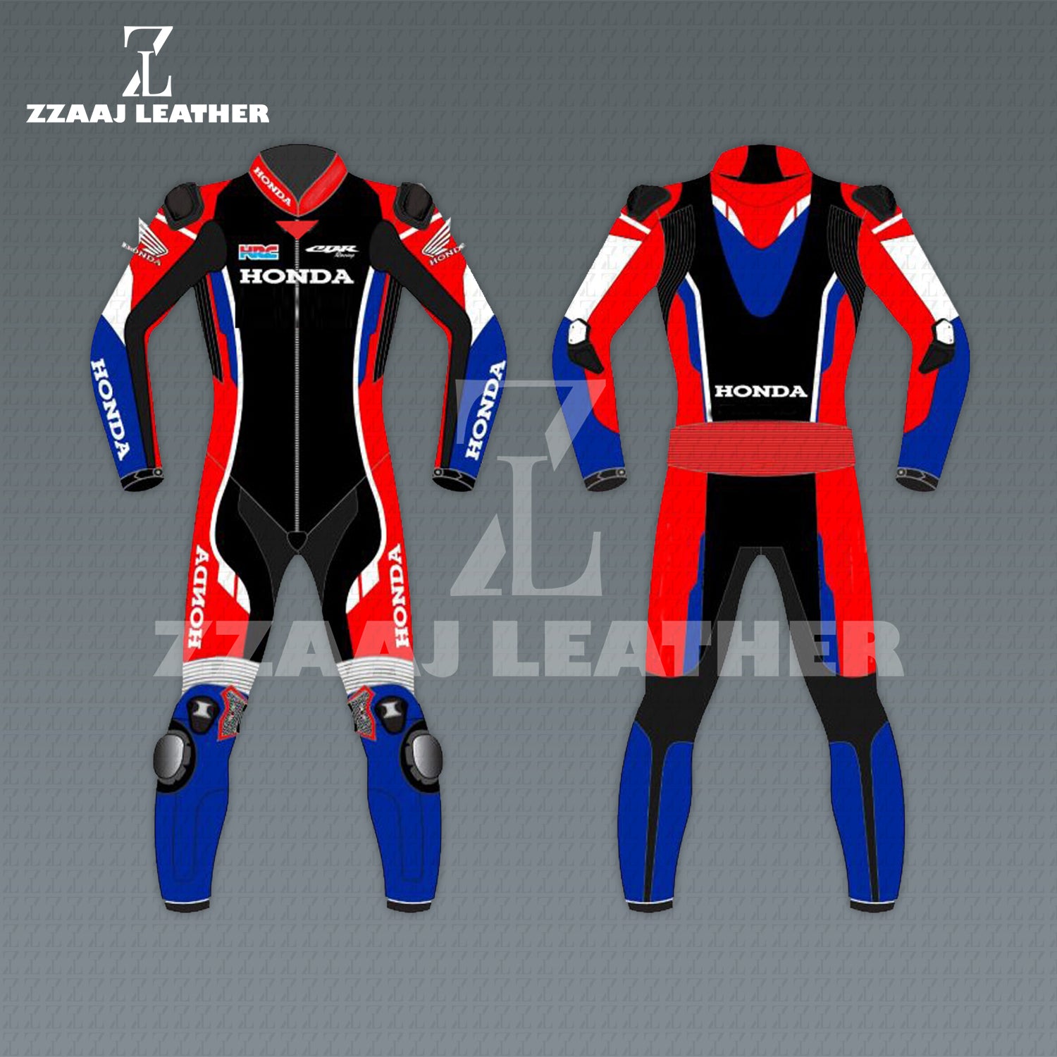 Honda CBR Red Blue Racing Suit – MotoGP Leather Suit by ZZAAJ Leather