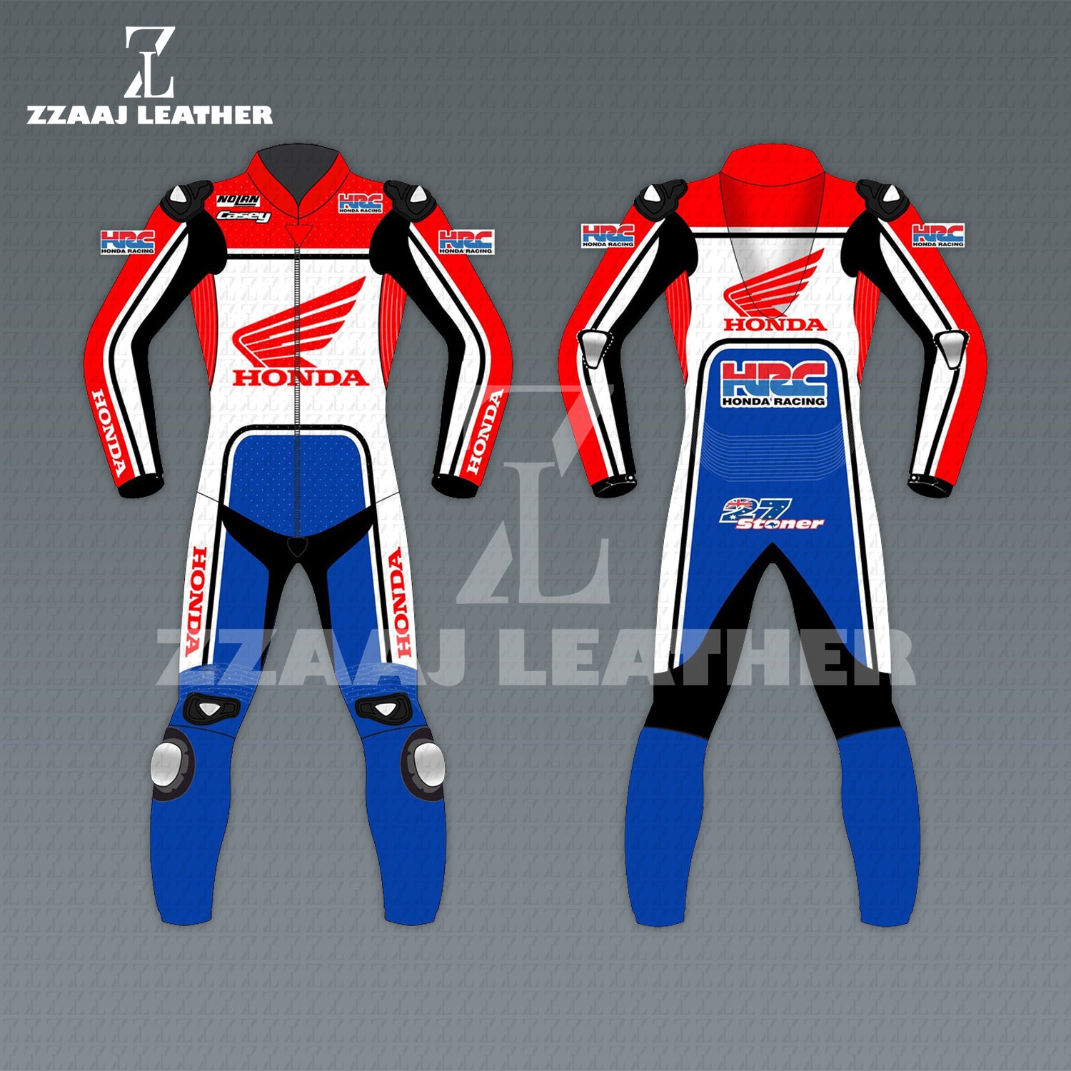 Honda HRC Casey Stoner #27 Racing Suit – MotoGP Leather Suit by ZZAAJ Leather