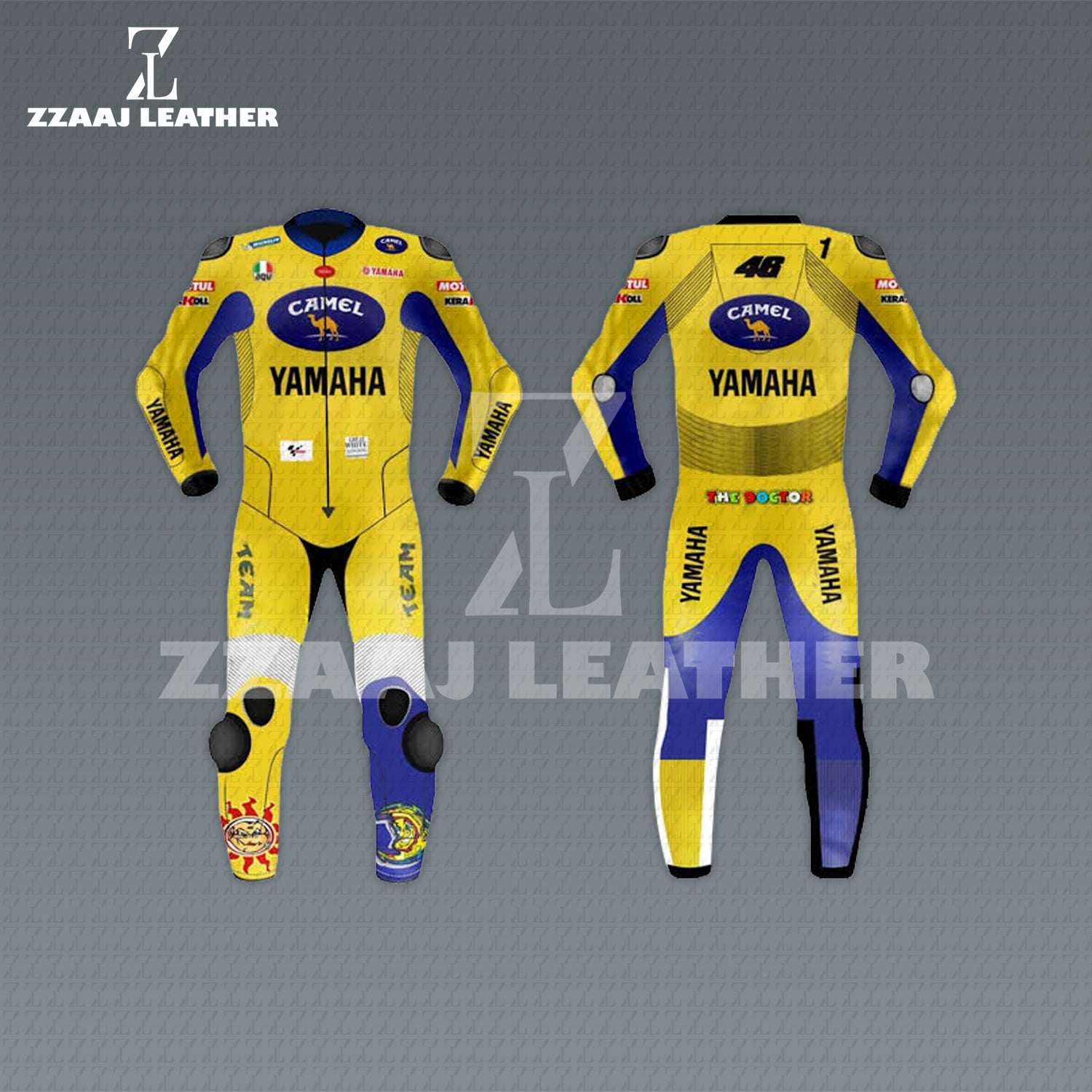 Yamaha Camel Valentino Rossi #46 Racing Suit – MotoGP Replica by ZZAAJ Leather