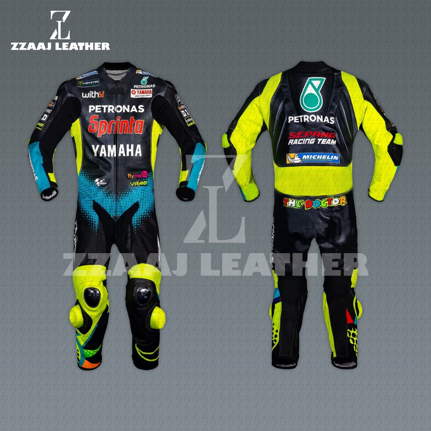 Yamaha Petronas The Doctor Racing Suit – blue neon yellow cowhide CE-approved MotoGP one-piece gear by ZZAAJ Leather